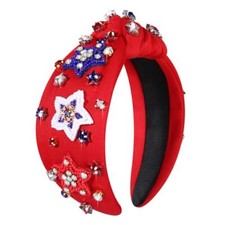 4th of July Headband Beaded Star Headband Jeweled Crystal Beaded Star-Red