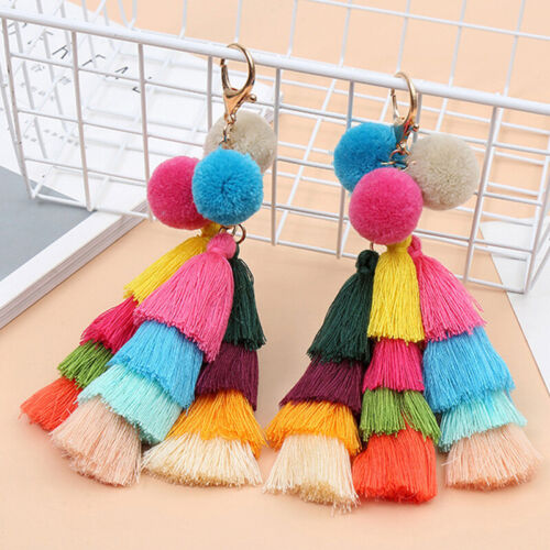 Fashion Colorful Pom Pom Tassel Keychain Fake Fur Ball Key Chain Pompom Keyring