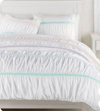 Pottery Barn Teen Pucker Up Comforter Twin XL White & Pastel Rainbow Colors NEW