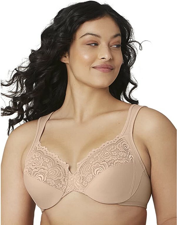 Glamorise Women's Low Cut Wonderwire Lace Underwire #1240 Bra, Café. 40DD UK