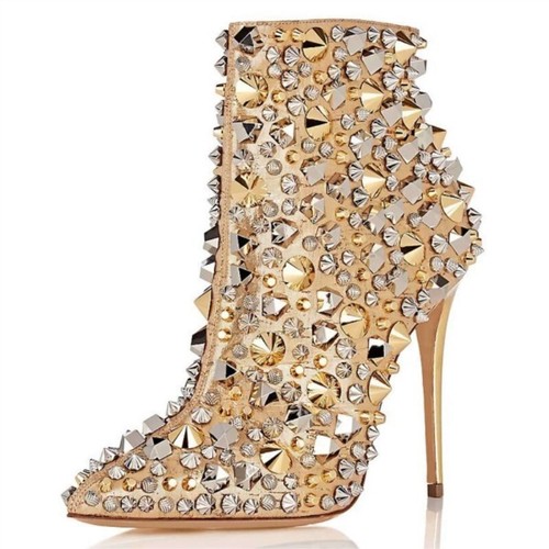 Women's Thin Heel Pointed Toe Boots Zipper Super High Heels Bling Rhinestone
