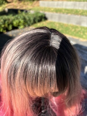 Ombrr Gray Pink Beauty Wig 34 inches Ombre Pink and grey Front Lace wigs human hair  main image 4
