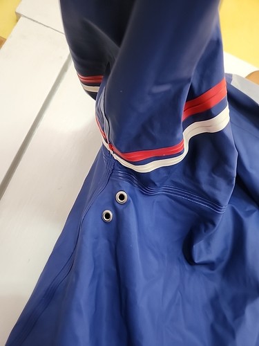 Vintage Raincoat With Hood Blue Size S Made By Line Seven - Picture 16 of 18