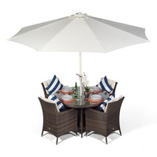 Savannah 4 Seater Round Rattan Garden Dining Table & Chairs Set Patio Furniture
