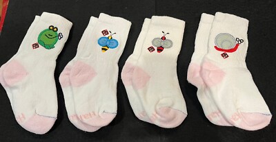 4 Pair Embroidered Girls Socks Size 6-10.5 (child). Hook/loop Keeps Together