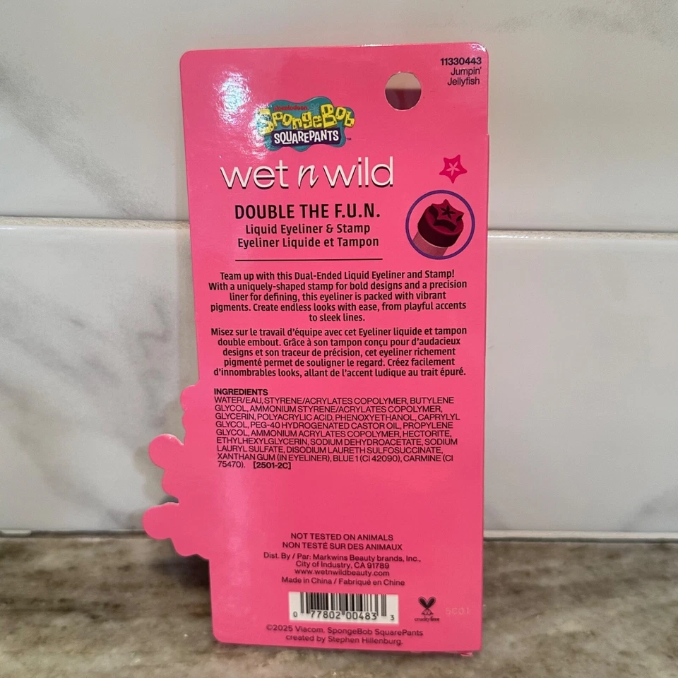 3pc Wet N Wild SpongeBob Double the FUN Liquid Eyeliner & Stamp Black Pink Green - Image 4 of 4