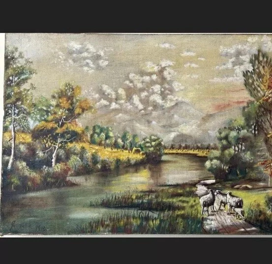 Antigua pintura al óleo sobre lienzo Foto 2 de 4