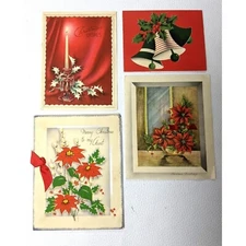 Norcross BAPco Poinsettia Bells Candle Greeting Cards 1940s Vtg Lot of 4 NOTE