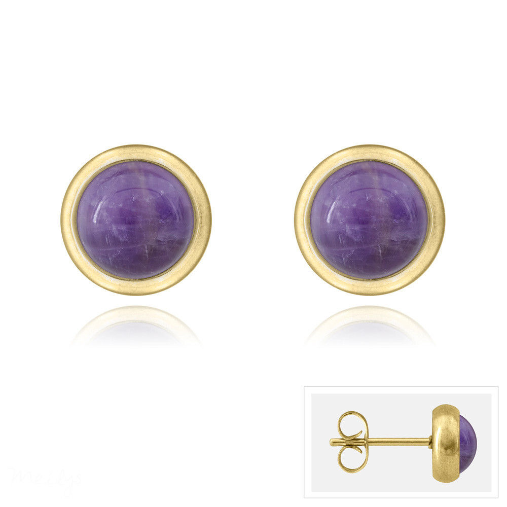 Boucles d'oreilles améthyste en acier doré puces d'oreilles violettes pour femme