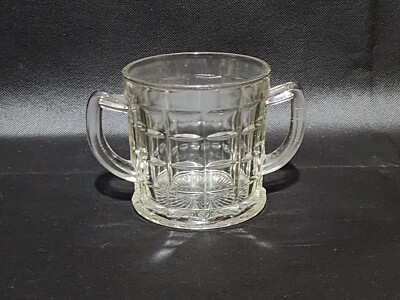 Hazel Atlas Colonial Block Glass Open Sugar Bowl Depression Era Vintage