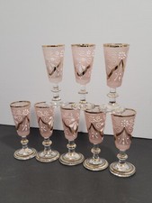 8 verres à pied liqueur émaillé couleur rose