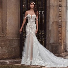 Wedding Dresses Scoop Spaghetti Straps Trumpet Appliques Bridal Gown Robe
