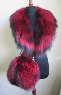 Women's New Red Silver Fox Fur Bag Purse & Collar Set  
