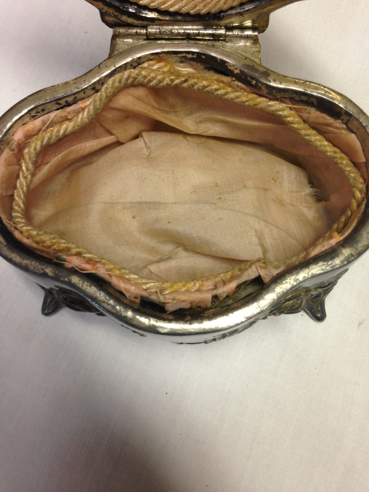 Antique ROGERS Silverplated Rose Reposse Lined Jewelry Box 1890s