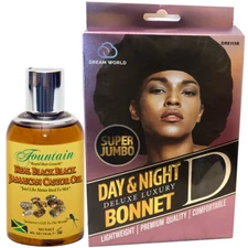 Jamaican Black Castor Oil for Fast Hair Growth & Jumbo Satin Bonnet by Fountain