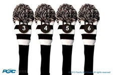 LIMITED EDITION BLACK KNIT POM POM LONGNECK GOLF CLUB 3 4 5 6 HYBRID HEAD COVERS