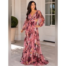 Mac Duggal Floral Printed Ruched A Line Gown 67946 2
