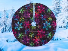 Handmade Mini 19" Christmas tree skirt Rainbow colored snowflakes snow Winter