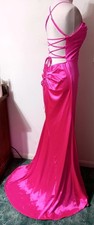 Windsor M Formal Dress Hot Pink Backless Lace-up Evening Gown Train Stretch