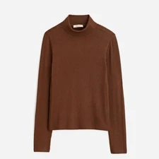 Madewell Brown Ribbed Turtleneck Long Sleeve T-Shirt Size Small Staple Piece 
