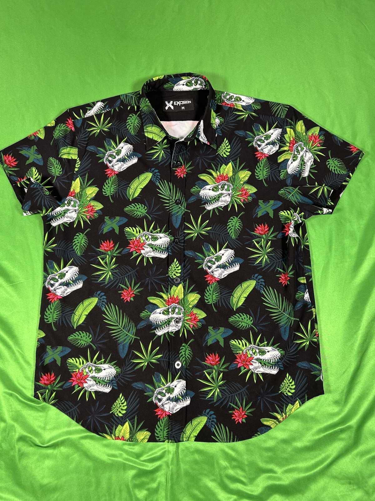 Excision Official T-Rex Skull Tropical Button Down Shirt