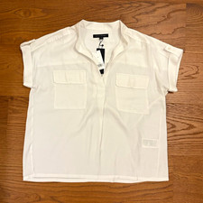 NWT Banana Republic White V-Neck Pocket Blouse - Lightweight Woven Polyester M