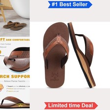 Men's Leather Flip Flops Sandals with Arch Support Thong Cushion Sole Indoor