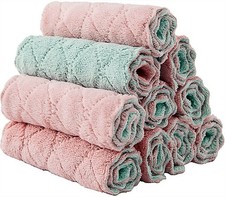10 Pack Kitchen Cloth, Microfiber Dish Towels 11.02x6.30inches, Pink/Green