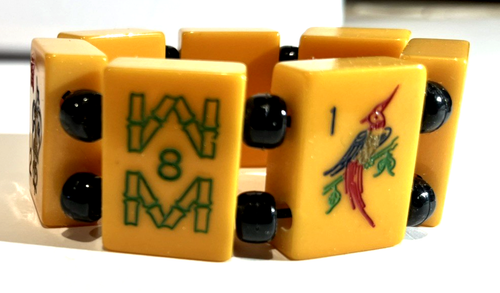 LOT #25 A VINTAGE BAKELITE MAH JONG BRACELET CHINESE LUCKY 8 TILE   - RARE - Bild 2 von 8