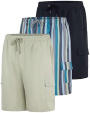 3 Pack: Men's Swim Trunks with Cargo Pockets  Mesh Lining Available in Big ...