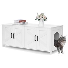 Chic Cat House Furniture: Space-Saving Litter Box Enclosure for 2 Cats, White