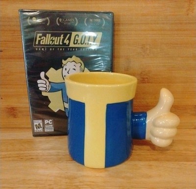 Fallout Vault Boy 111 Thumbs Up Mug Cup 16 oz + Sealed PC GAME Bethesda NEW