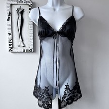 Vintage Y2K Victoria  s Secret Silk Lace Babydoll Chemise Lingerie Coquette Sz M