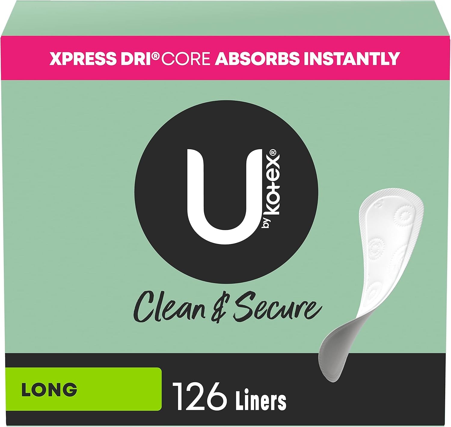 U by Kotex Clean & Secure Panty Liners, Light Absorbency, Long Length, 126 Count
