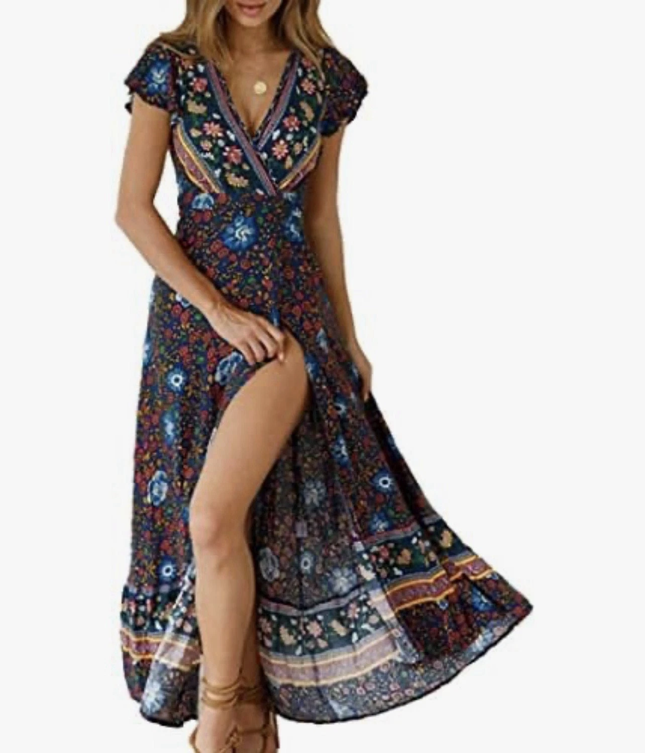 PRETTYGARDEN Floral Wrap Maxi Dress XL Bohemian Tie Waist Ruffle Flutter Sleeve
Opens in a new windo