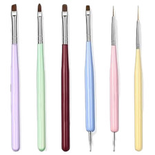 6 PCS Nail Art Brushes Nail Design Painting Brush Set with Nail Polish Brush