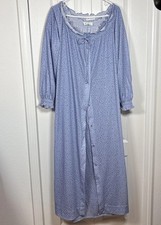 Vintage Miss Elaine Set Long Nightgown Robe M Icy Blue Floral Smocked Stretch