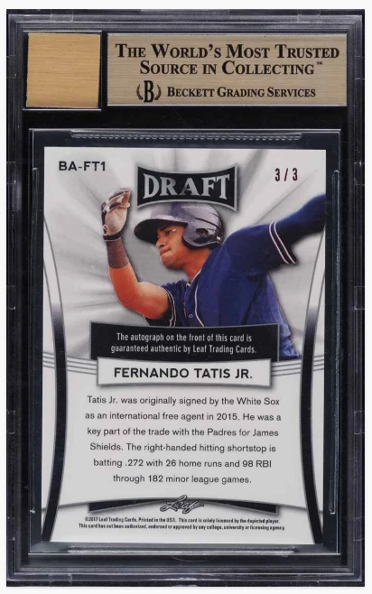 2017 Leaf Metal Draft Red Fernando Tatis Jr. ROOKIE AUTO 3/3 BGS 9.5 GEM MINT - Image 2 of 2