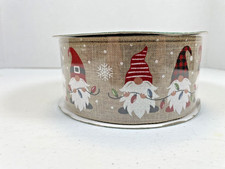 Kirkland Christmas Wire-Edged Ribbon Holiday Gnomes on Tan 2.5" W X 50 Yards