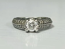 Platinum Natural 1 CTW Special Round Cut Diamond Certified Engagement Ring