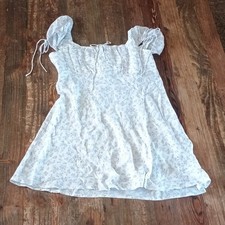 American Eagle Floral Puff Sleeve Smocked Short Dress White Purple Size S