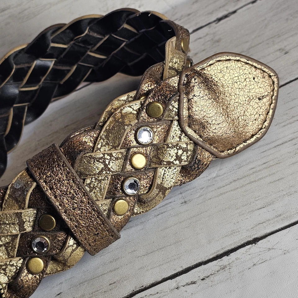 Metallic Medallion Braided Belt Womens XL Gold Silver Sparkle Rhinestone Studded - Image 2 of 4