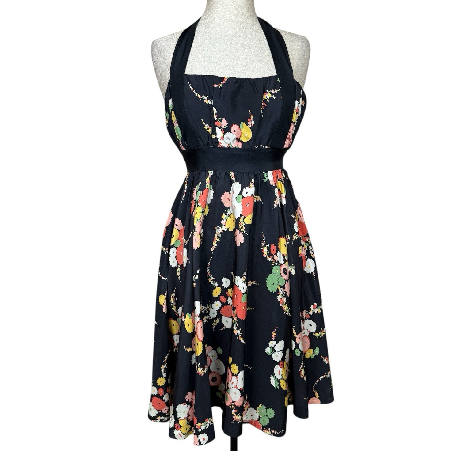 Anthropologie Moulinette Soeurs Dress Womens 2 Black Floral Halter 100% Silk