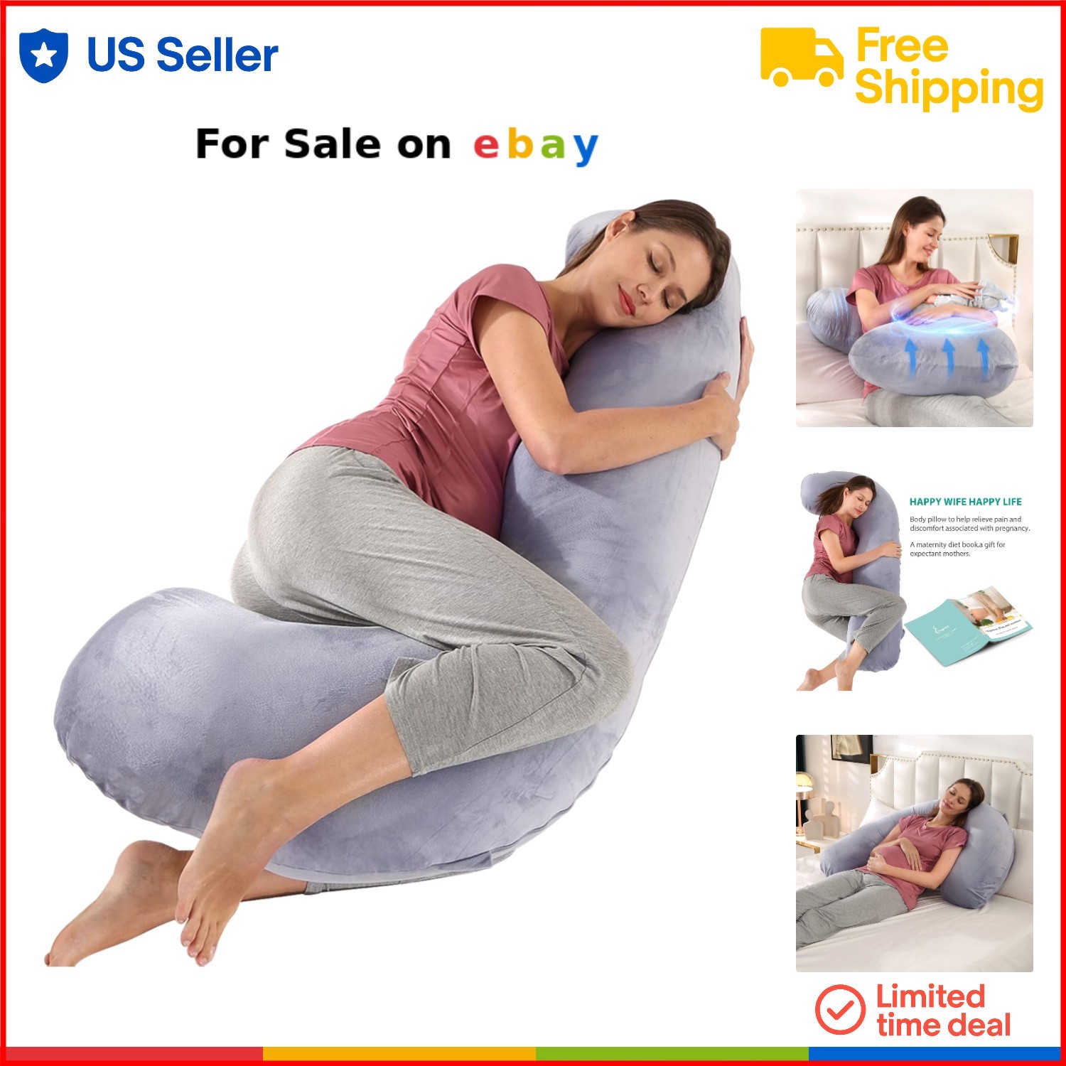 Cooling Washable Pregnancy Body Pillow Cover for Back Hip Leg Belly Support
