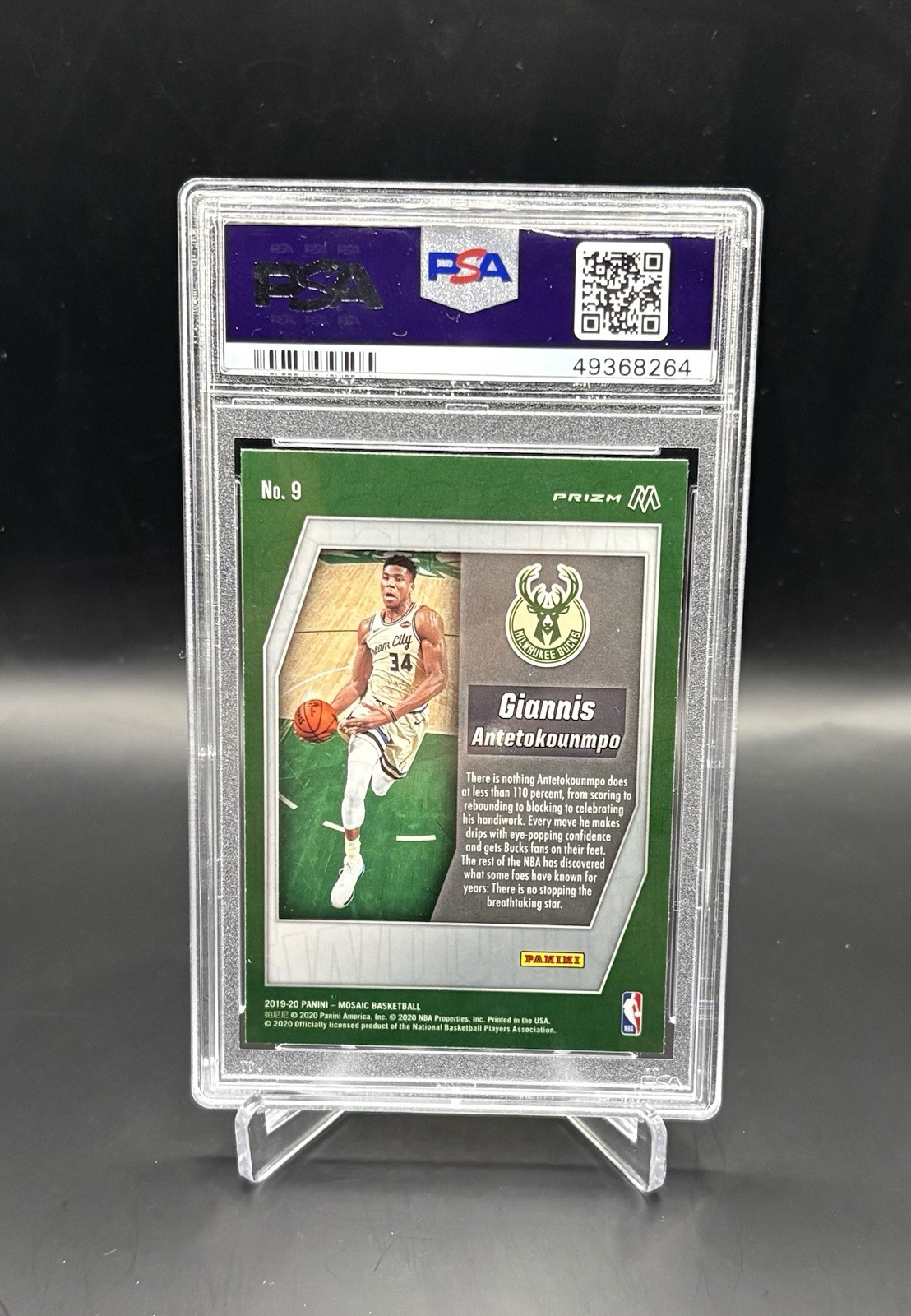 2019-20 Panini Mosaic Swagger Prizm Insert GIANNIS ANTETOKOUNMPO #9 PSA 10 Bucks view 2