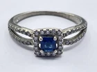 Beautiful Vintage Sterling Silver White Topaz & Blue Sapphire Ring Size R