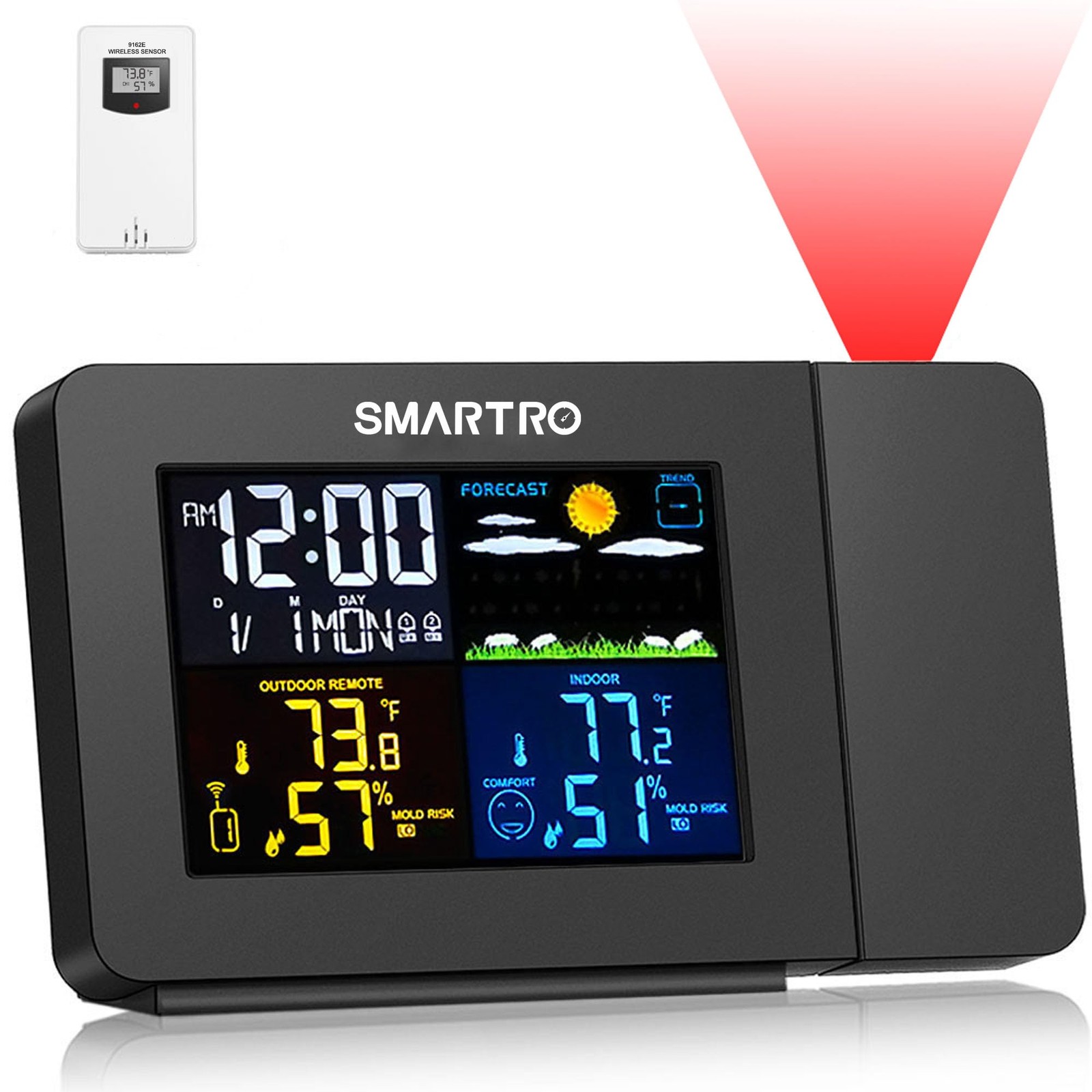 SC91 Projection Alarm Clock for Bedrooms with Weather Statio