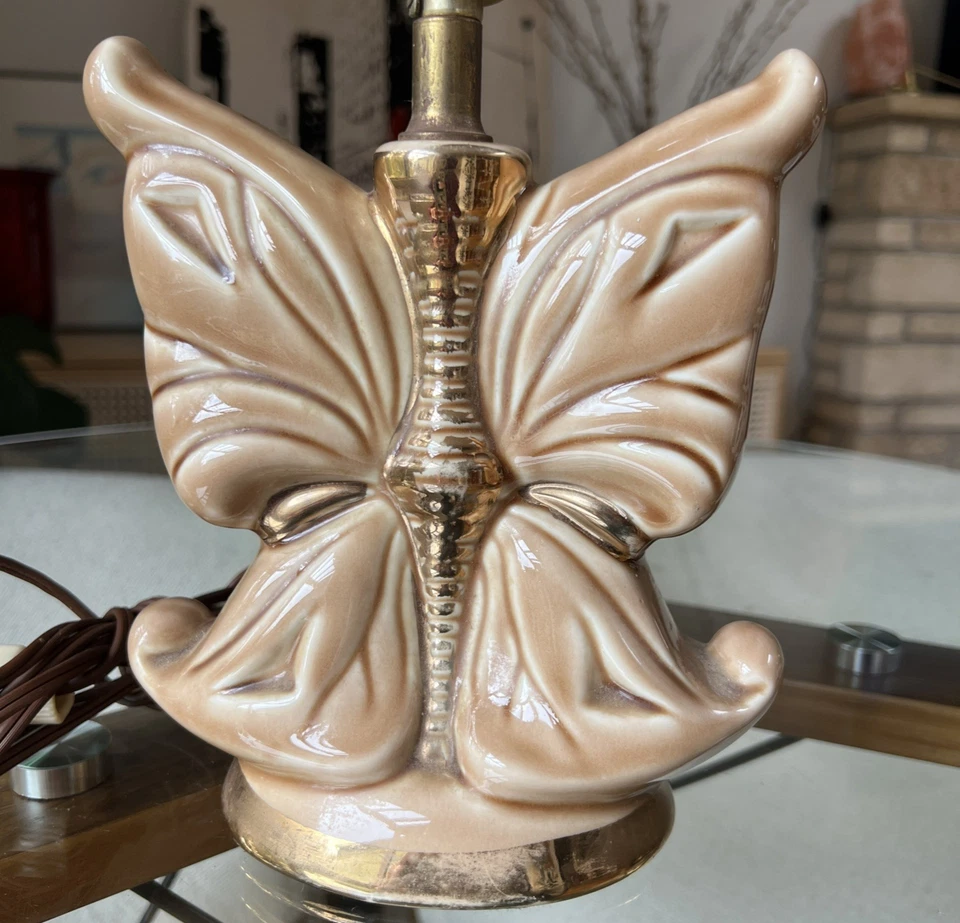 Lámpara Mariposa Años 60 Cerámica Acento Luz, FUNCIONA Cottage Core, Boho 10" De Colección Foto 3 de 4