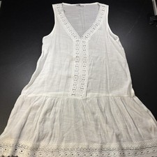 CUPSHE Cover-Up Dress Small V-Neck White Boho Eyelet And Sheer