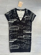 John Galliano Black Graphic Print Sweater Knit Dress Size M Vintage NWT